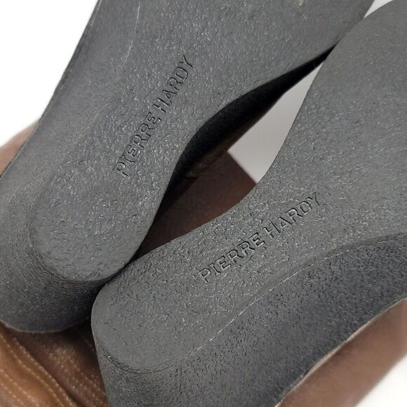 Pierre Hardy Brown Leather Knee High Pull On Tall Wedge Platform Boots Size 38 - Picture 11 of 12